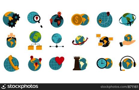 Global icon set. Flat set of global vector icons for web design isolated on white background. Global icon set, flat style