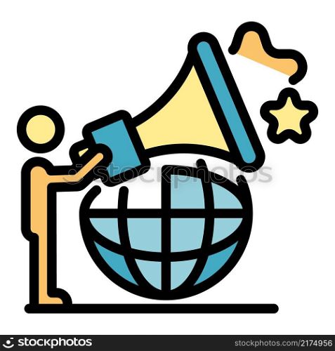 Global innovation megaphone icon. Outline global innovation megaphone vector icon color flat isolated. Global innovation megaphone icon color outline vector