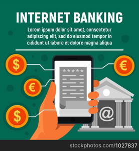 Global internet banking concept banner. Flat illustration of global internet banking vector concept banner for web design. Global internet banking concept banner, flat style