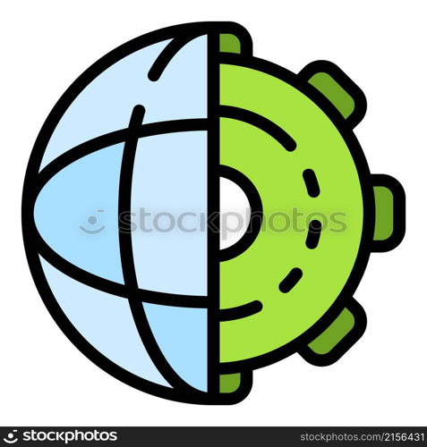 Global learning gear icon. Outline global learning gear vector icon color flat isolated. Global learning gear icon color outline vector