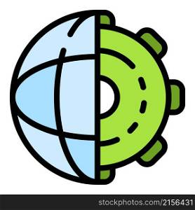 Global learning gear icon. Outline global learning gear vector icon color flat isolated. Global learning gear icon color outline vector