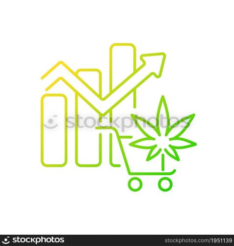 Global legal marijuana market gradient linear vector icon. Spikes in cannabis consumption. Increased revenue. Thin line color symbol. Modern style pictogram. Vector isolated outline drawing. Global legal marijuana market gradient linear vector icon