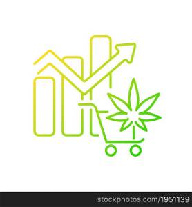 Global legal marijuana market gradient linear vector icon. Spikes in cannabis consumption. Increased revenue. Thin line color symbol. Modern style pictogram. Vector isolated outline drawing. Global legal marijuana market gradient linear vector icon