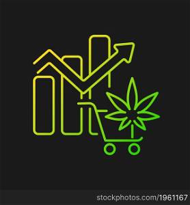 Global legal marijuana market gradient vector icon for dark theme. Spikes in cannabis consumption. Increased revenue. Thin line color symbol. Modern style pictogram. Vector isolated outline drawing. Global legal marijuana market gradient vector icon for dark theme