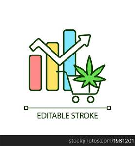 Global legal marijuana market RGB color icon. Spikes in cannabis consumption. Increased revenue. Profitable industry. Isolated vector illustration. Simple filled line drawing. Editable stroke. Global legal marijuana market RGB color icon