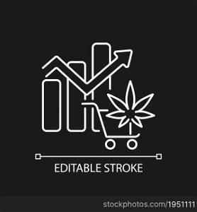 Global legal marijuana market white linear icon for dark theme. Spikes in cannabis consumption. Thin line customizable illustration. Isolated vector contour symbol for night mode. Editable stroke. Global legal marijuana market white linear icon for dark theme