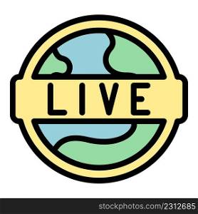 Global live stream icon. Outline global live stream vector icon color flat isolated. Global live stream icon color outline vector