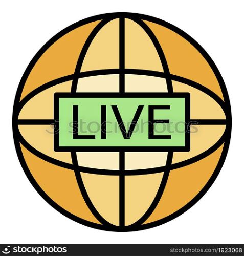 Global live video blog icon. Outline global live video blog vector icon color flat isolated on white. Global live video blog icon color outline vector