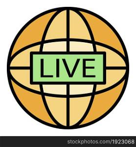 Global live video blog icon. Outline global live video blog vector icon color flat isolated on white. Global live video blog icon color outline vector