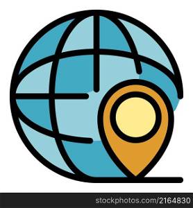 Global location icon. Outline global location vector icon color flat isolated. Global location icon color outline vector