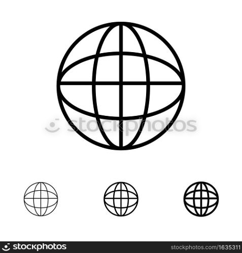 Global, Location, Internet, World Bold and thin black line icon set
