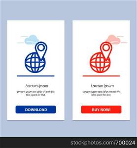 Global, Location, Map, World Blue and Red Download and Buy Now web Widget Card Template