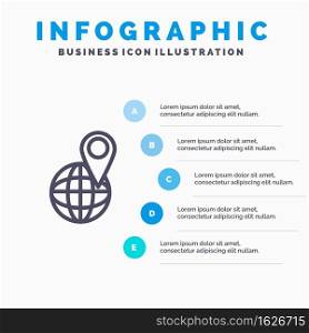 Global, Location, Map, World Line icon with 5 steps presentation infographics Background