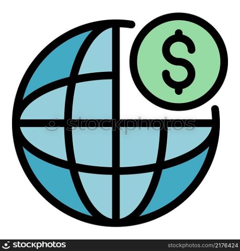 Global money crowdfunding icon. Outline global money crowdfunding vector icon color flat isolated. Global money crowdfunding icon color outline vector