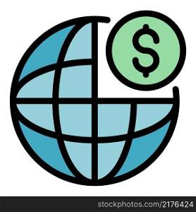 Global money crowdfunding icon. Outline global money crowdfunding vector icon color flat isolated. Global money crowdfunding icon color outline vector