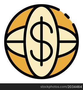 Global money icon. Outline global money vector icon color flat isolated. Global money icon color outline vector