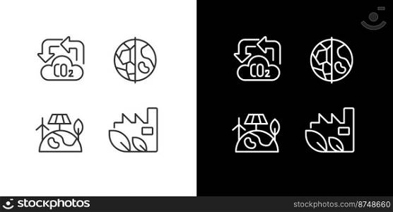Global nature protection pixel perfect linear icons set for dark, light mode. Environment conservation. Ecology care. Thin line symbols for night, day theme. Isolated illustrations. Editable stroke. Global nature protection pixel perfect linear icons set for dark, light mode