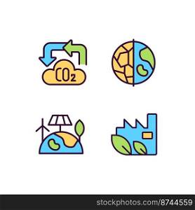 Global nature protection pixel perfect RGB color icons set. Environment conservation. Ecology care. Isolated vector illustrations. Simple filled line drawings collection. Editable stroke. Global nature protection pixel perfect RGB color icons set