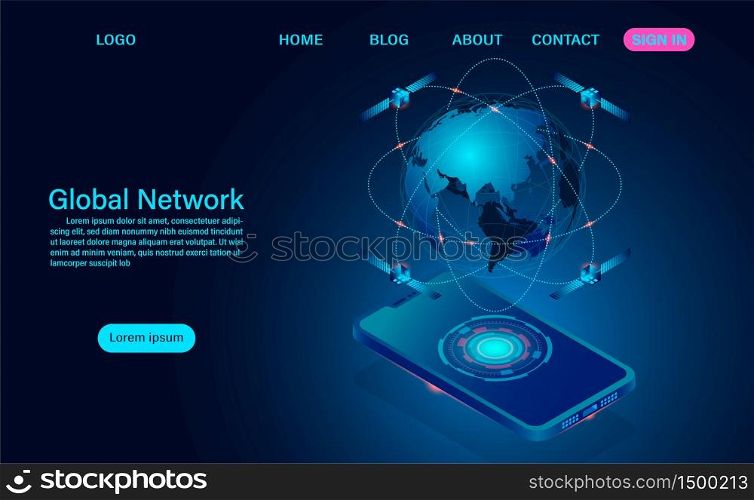 Global network connect with wireless devices. Retransmission of the signal by space orbiting satellites