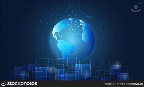 Global network connection, Digital circuit boards and world map background, Symbol of International communication, Social media and devices technology which spans the entire earth.
