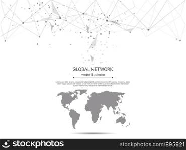 Global network connection, Low poly with connecting dots and lines background, Symbol of international communication, World map connected, Social media, Globalization business and Technology concept.