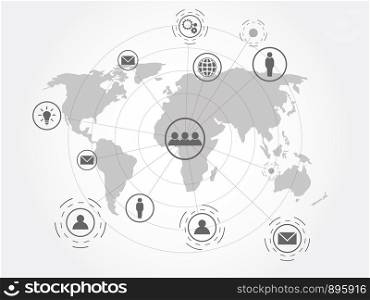 Global network connection with world map background, Symbol of International communication, Social media and Digital devices technology which spans the entire earth.