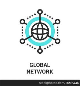 global network icon. Modern flat line vector illustration icon design concept. Icon for mobile and web graphics. Flat line symbol, logo creative concept. Simple and clean flat line pictogram