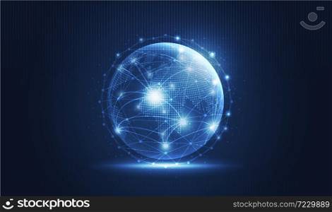 Global network technology background with world map or social media communication internet network Connection vector design.