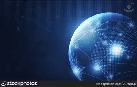 Global network technology background with world map or social media communication internet network Connection vector design.
