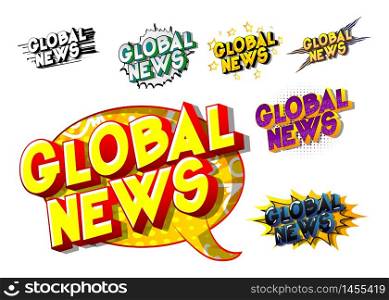 Global News - Comic book style word on abstract background.
