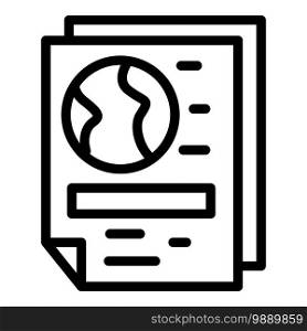 Global newspaper reportage icon. Outline global newspaper reportage vector icon for web design isolated on white background. Global newspaper reportage icon, outline style