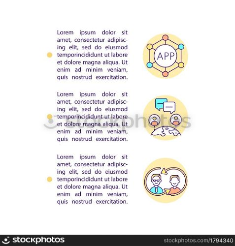 Global online communication concept line icons with text. PPT page vector template with copy space. Brochure, magazine, newsletter design element. App for chatting linear illustrations on white. Global online communication concept line icons with text