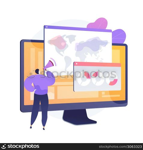 Global online survey analysis. World map, marketing strategy, polling. Analyzing questionnaire answers of different countries citizens. Vector isolated concept metaphor illustration.. Global online survey analysis vector concept metaphor.