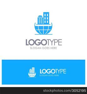 Global Organization, Architecture, Business, Sustainable Blue Solid Logo with place for tagline