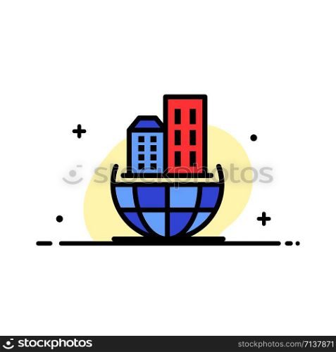 Global Organization, Architecture, Business, Sustainable Business Flat Line Filled Icon Vector Banner Template