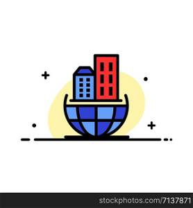 Global Organization, Architecture, Business, Sustainable Business Flat Line Filled Icon Vector Banner Template