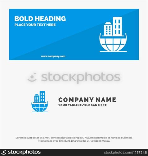 Global Organization, Architecture, Business, Sustainable SOlid Icon Website Banner and Business Logo Template