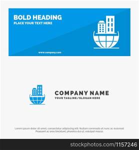 Global Organization, Architecture, Business, Sustainable SOlid Icon Website Banner and Business Logo Template