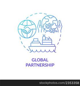Global partnership blue gradient concept icon. Humanitarian aid. Food security approaches abstract idea thin line illustration. Isolated outline drawing. Myriad Pro-Bold fonts used. Global partnership blue gradient concept icon