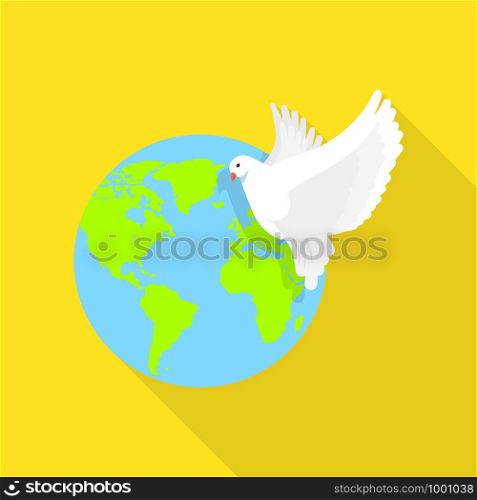 Global peace pigeon icon. Flat illustration of global peace pigeon vector icon for web design. Global peace pigeon icon, flat style