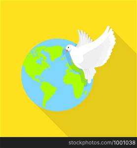 Global peace pigeon icon. Flat illustration of global peace pigeon vector icon for web design. Global peace pigeon icon, flat style