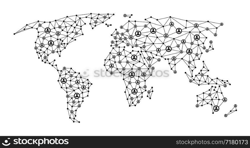 Global people social media networking. Business digital communication vector concept with 3d globe. Social internet connection, network connect global illustration. Global people social media networking. Business digital communication vector concept with 3d globe