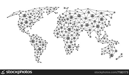 Global people social media networking. Business digital communication vector concept with 3d globe. Social internet connection, network connect global illustration. Global people social media networking. Business digital communication vector concept with 3d globe