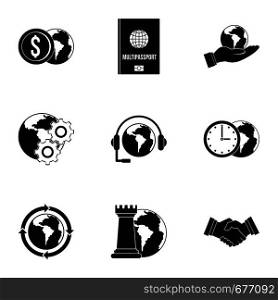 Global plan icon set. Simple set of 9 global plan vector icons for web isolated on white background. Global plan icon set, simple style