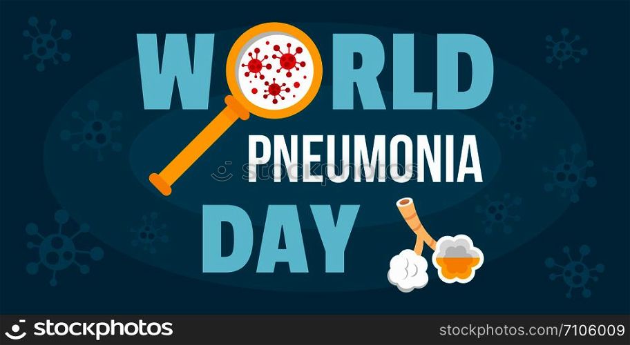 Global pneumonia day banner horizontal. Flat illustration of vector global pneumonia day banner horizontal for web design. Global pneumonia day banner horizontal, flat style