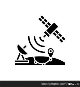 Global Positioning System black glyph icon. Artificial satellite-based radionavigation global system. GPS positioning technology. Silhouette symbol on white space. Vector isolated illustration. Global Positioning System black glyph icon