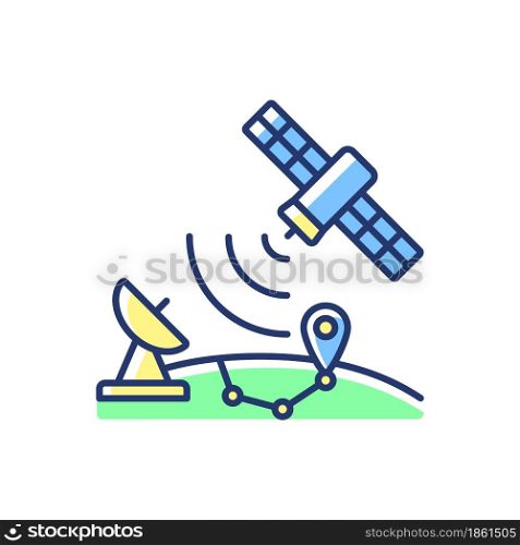 Global Positioning System blue, green RGB color icon. Satellite-based radionavigation system. Thin line customizable illustration. Isolated vector illustration. Simple filled line drawing. Global Positioning System blue, green RGB color icon