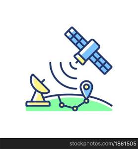 Global Positioning System blue, green RGB color icon. Satellite-based radionavigation system. Thin line customizable illustration. Isolated vector illustration. Simple filled line drawing. Global Positioning System blue, green RGB color icon