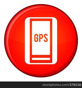 Global Positioning System icon in red circle isolated on white background vector illustration. Global Positioning System icon, flat style