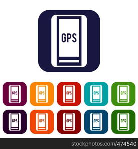 Global Positioning System icons set vector illustration in flat style In colors red, blue, green and other. Global Positioning System icons set